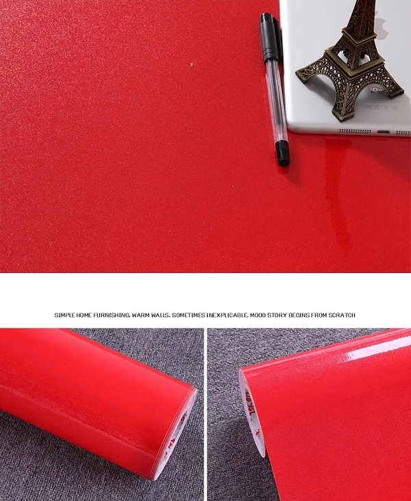 Red 3M Glossy DIY Adhesive Vinyl Film Furniture Renovation Stickers Kitchen Cabinet Contact Paper Waterproof Self adhesive Wallpaper - Цвет: Red