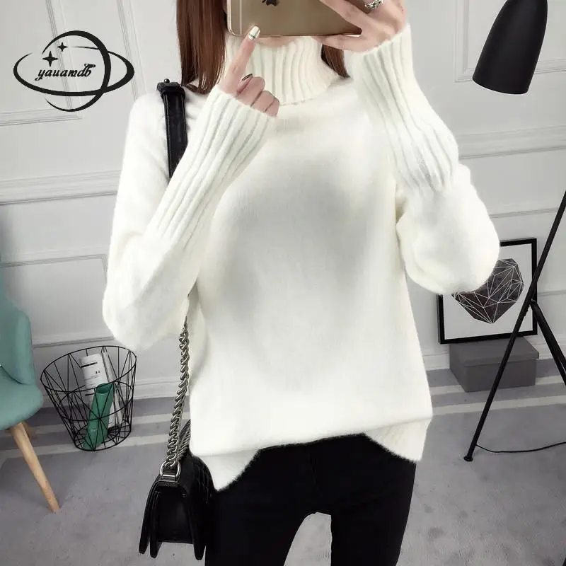 Free Size Yauamdb Women Sweater Autumn Spring Female Turtleneck Knitted Pullovers Ladies Solid Knitwear Warm Loose Clothing Y34 | Женская