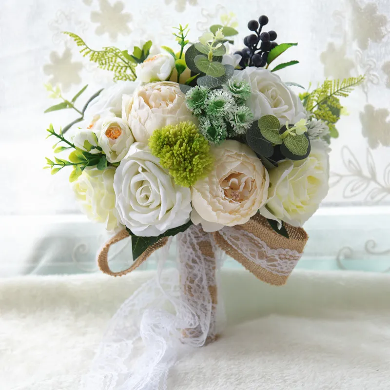 

AYiCuthia Romantic Bridal Flowers Wedding Bouquet With Ribbon Artificial Pink Bridal Accessories Wedding Flowers S8