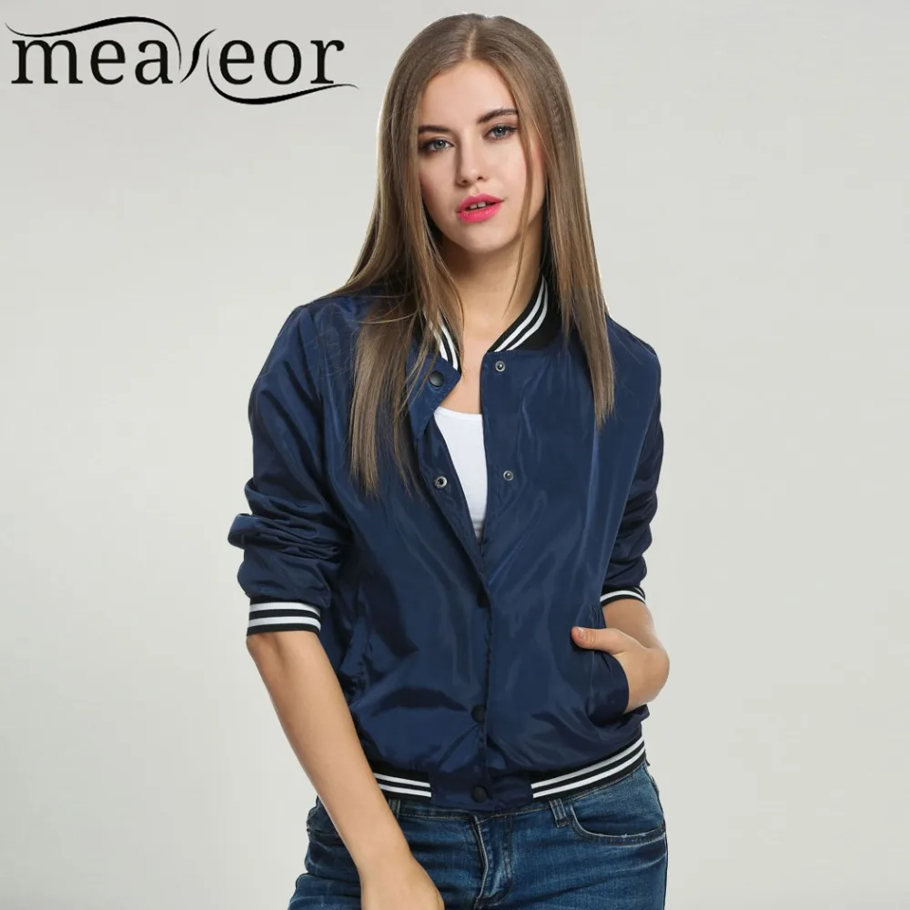 Meaneor, Женская куртка-бомбер, повседневная куртка, пальто,, Весенняя ветровка, топы, со стоячим воротником, бейсбольные куртки, тонкие пальто на молнии