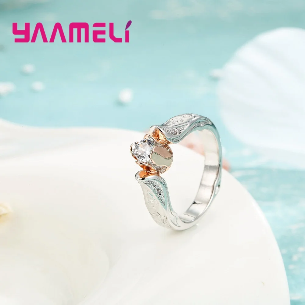 Vogue 925 CZ стерлингового серебра с украшением в виде кристаллов женские кольца из