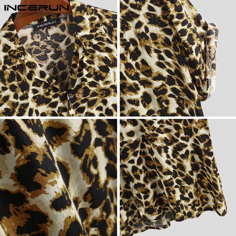 Summer Short Sleeve Leopard Print Shirt Men Lapel Neck Loose Button Up Blouse Breathable Streetwear Sexy Shirts Men INCERUN 2022
