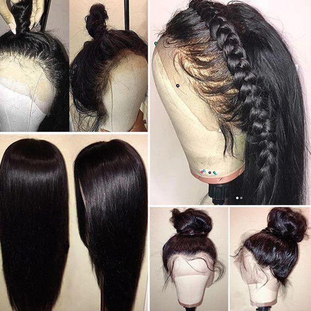 AllRun 360 Lace Frontal Wig Pre Plucked With Baby Hair Remy Human Wigs Brazilian Straight Bang | Шиньоны и парики