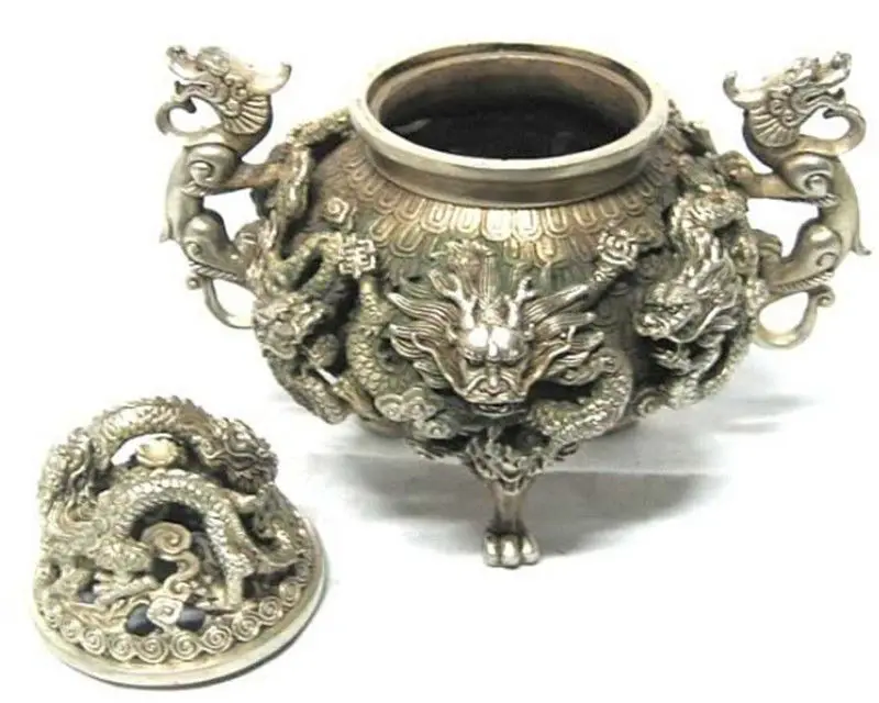 Подробная информация о знаменитом Тибете посеребренном nine dragon censer|censer|silver tullesilver