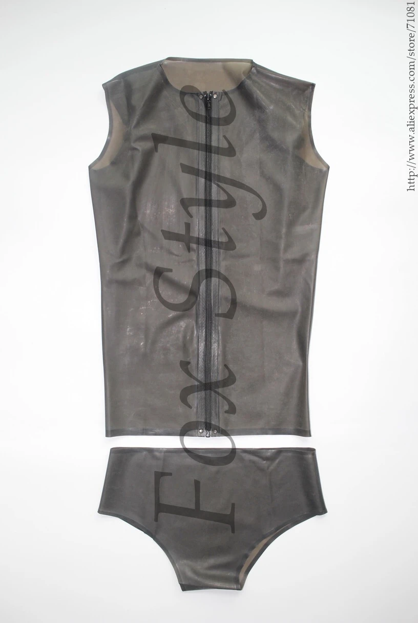 

Men 's latex sets in trasparent black including top&shorts