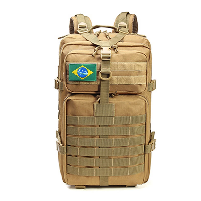 Khaki-BR Уличные спортивные рюкзаки военный тактический рюкзак флаг патч армейский рюкзак Кемпинг большой рюкзак 3P Водонепроницаемая сумка в стиле милитари - Цвет: Khaki-BR