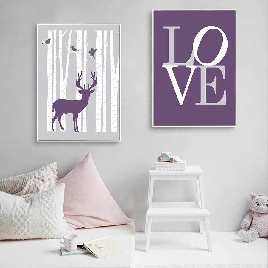 Лесной Животные Плакаты скандинавский принты Детская Wall Art Холст Картина детская