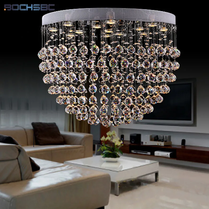 

BOCHSBC K9 Crystal Chandelier Lighting Fixture Ceiling LED Round Shape Suspension Hanglamp Living Room Light Dimming lustre Lamp