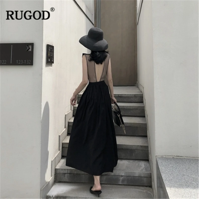 Женское однотонное платье с открытой спиной RUGOD облегающее ТРАПЕЦИЕВИДНОЕ