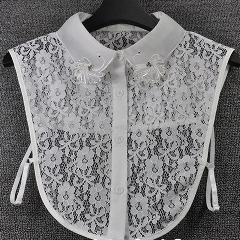 Новая женская ажурная кружевная блузка с ложным воротником черная вышитая