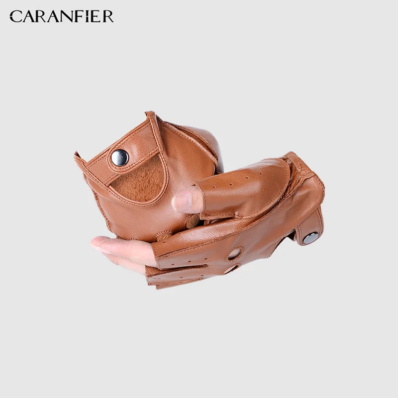 Перчатки CARANFIERI мужские из натуральной кожи Нескользящие овечьей без пальцев для