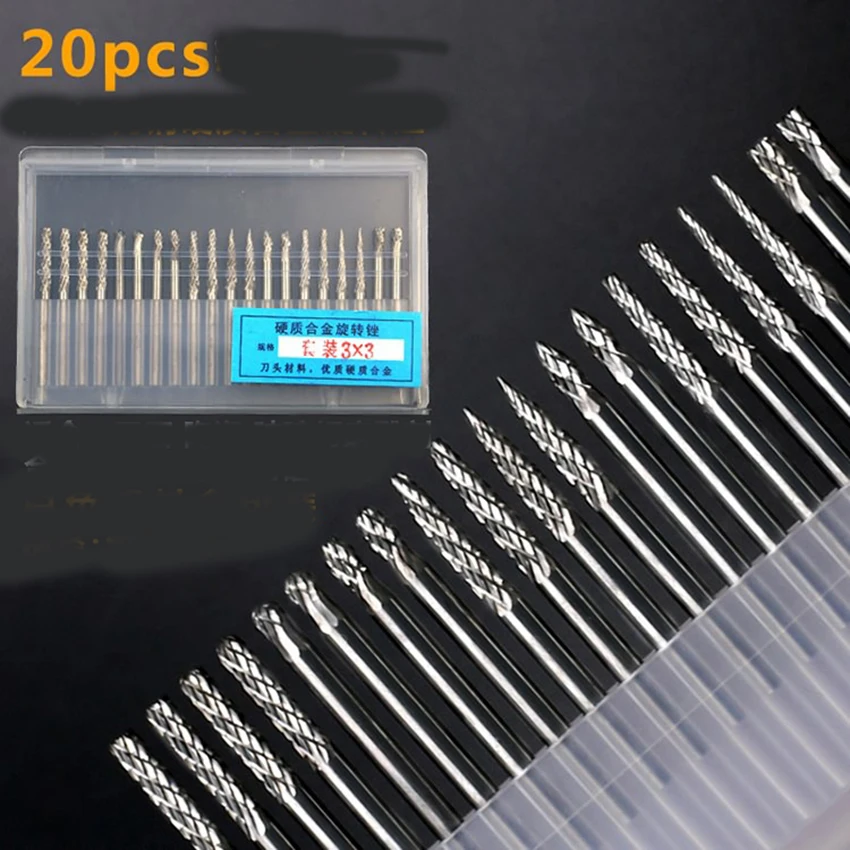 

Роторные напильники из карбида вольфрамовой стали, фреза, аксессуары для шлифовальных машин, ручка 3 мм, шлифовальная насадка для разрушения, 20 шт. карбид