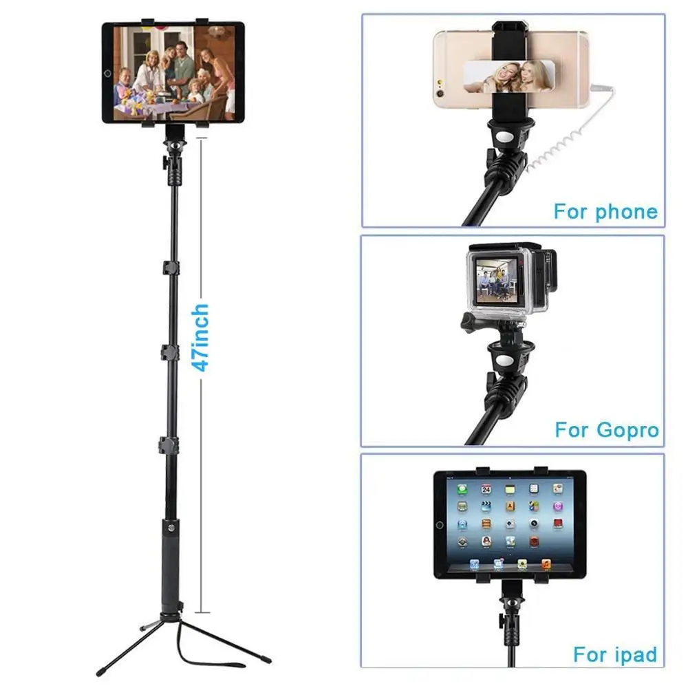 16,5-5" проводная ручная палка для селфи Gopro Pole+ алюминиевый штатив монопод+ подставка для планшета универсальный держатель для телефона для телефонов на Android - Цвет: sticktripod kits 1