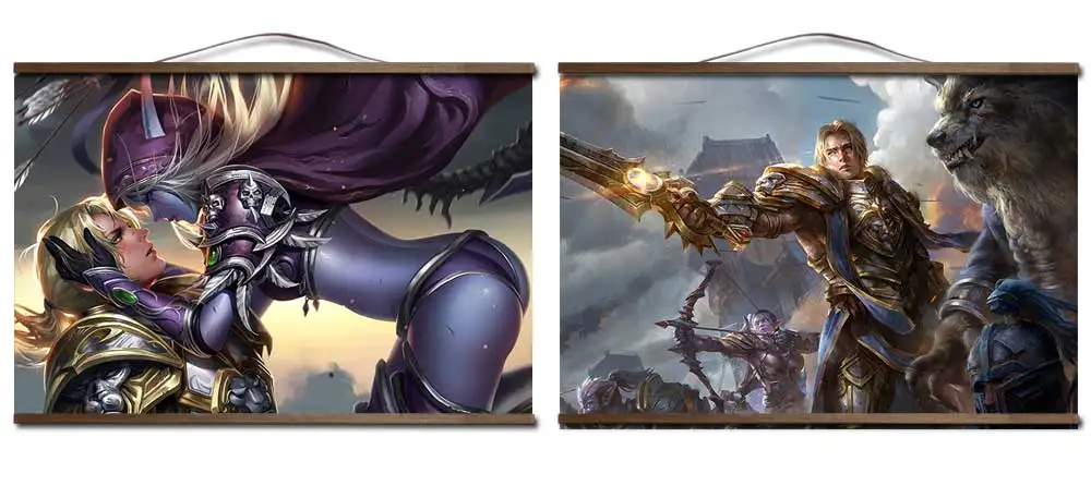 World of Warcrafts Битва за Azeroth плакат Sylvanas Anduin Jaina плакат с твердой древесины подвесной прокрутки украшения живопись