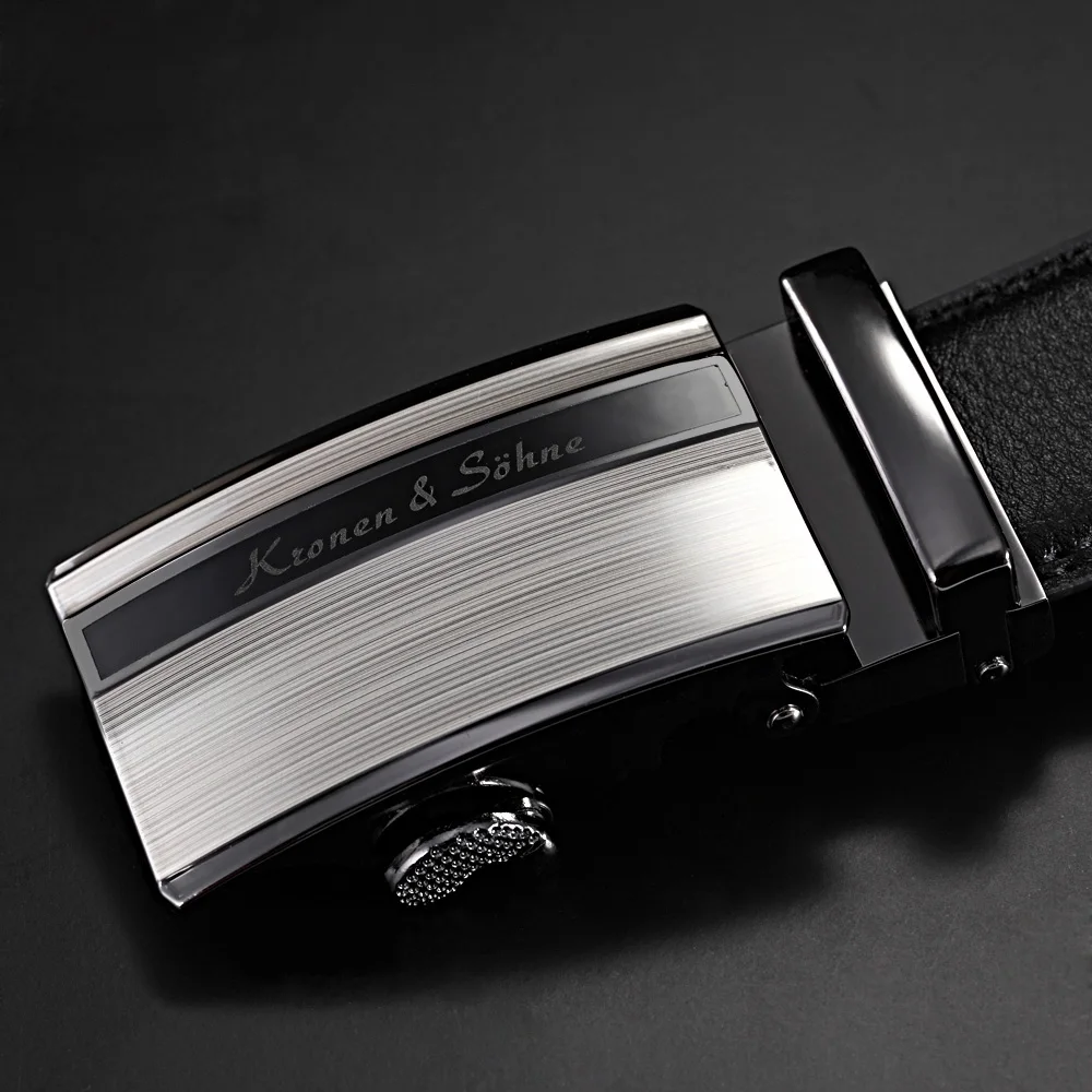 Мужской деловой ремень KB014 черный/серебристый из натуральной кожи с