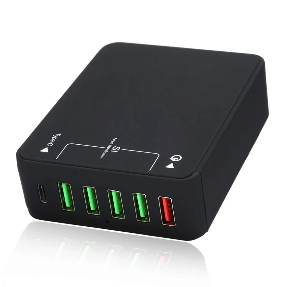 USB зарядное устройство 60 Вт QC 3 0 Тип C настольное устройство: 6 портовая зарядная