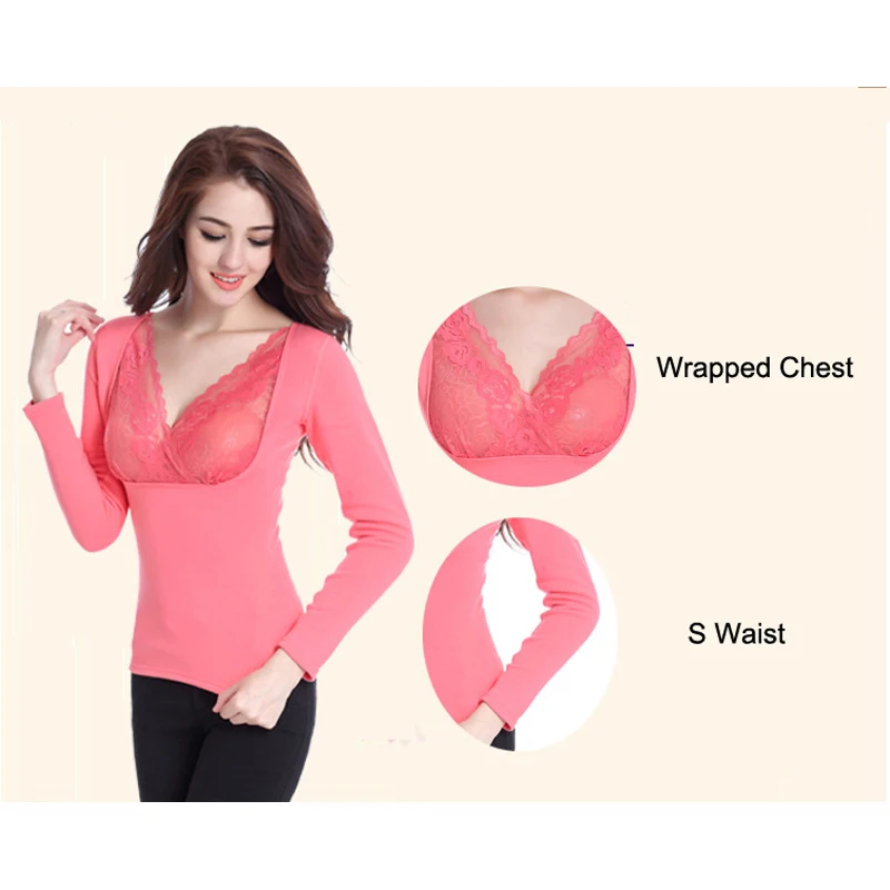 Женщины Термобелье Топы Кружева V-образным Вырезом Толстые Тепловые Одежда