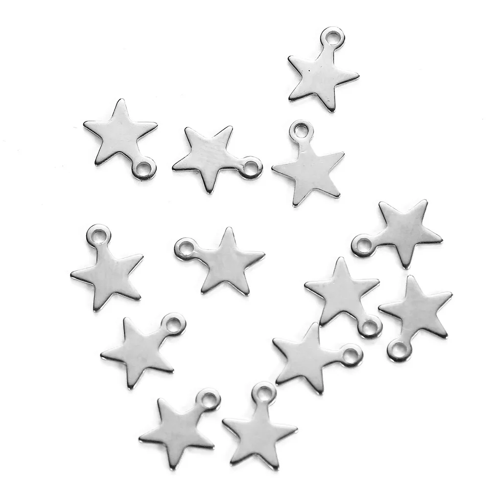 Silver Color 20 шт/партия из нержавеющей стали пятиконечные украшения в виде звездочек Золотой Серебряный цвет подвеска с пентаграммой польские подвески для самодельных украшений - Окраска металла: Silver Color