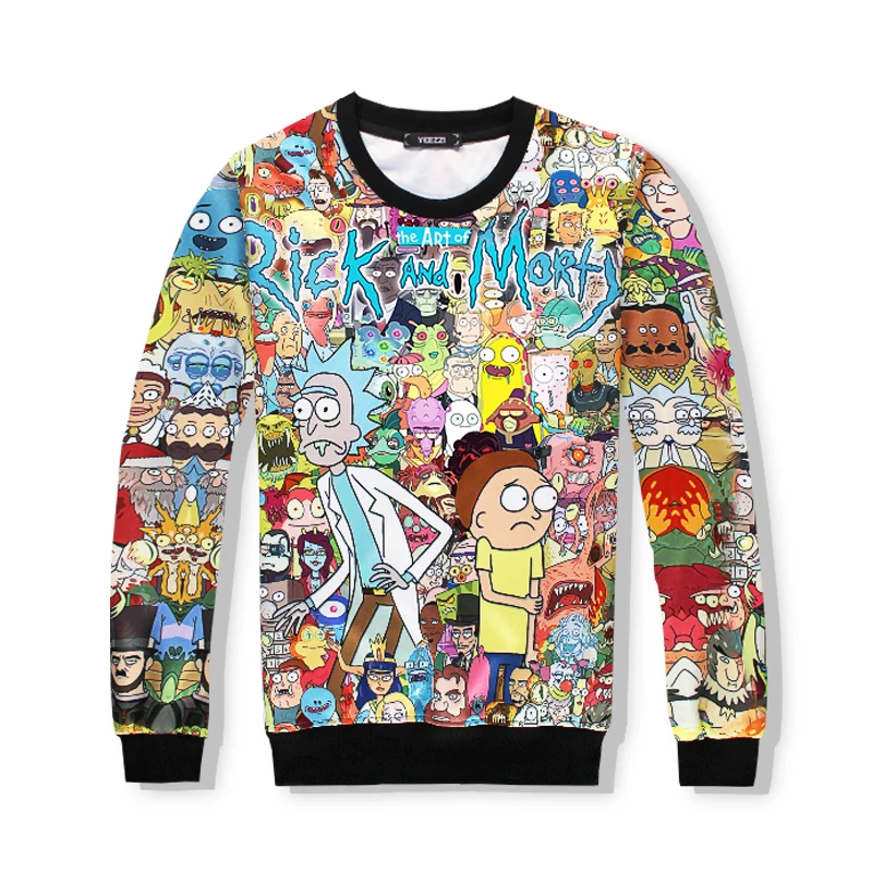 Осень Новая мода с длинным рукавом Толстовка мультфильм Рик и Морти 3d принт harajuku