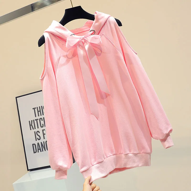 Розовая Толстовка милая маленькая сексуальная с открытыми плечами уличные