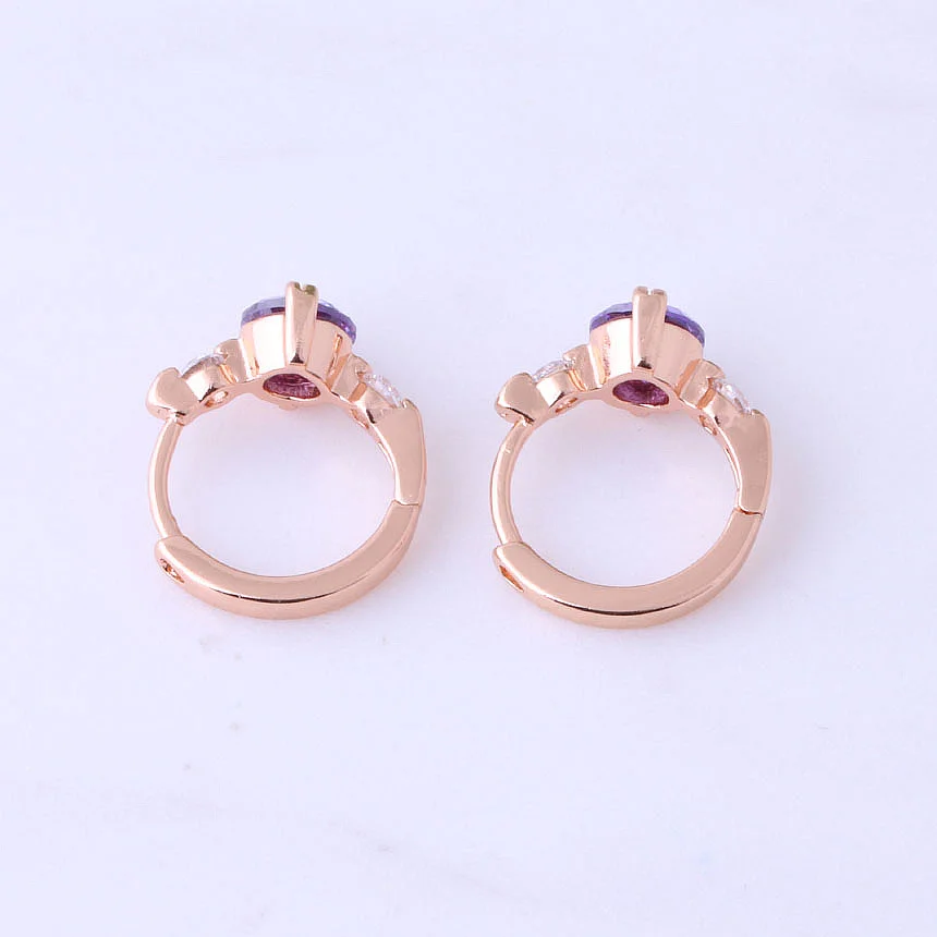 Серьги-пуссеты Love Monologue с фиолетовыми кристаллами CZ и покрытием розовым золотом для свадебного юбилея подарок X0113.