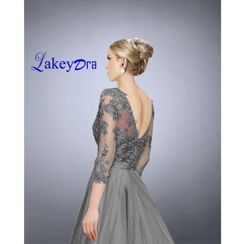 Lakeydra A-Line Evening Dresses Burgundy Tulle 3/4 Sleeves with Appliques Zipper Back Gowns | Свадьбы и торжества