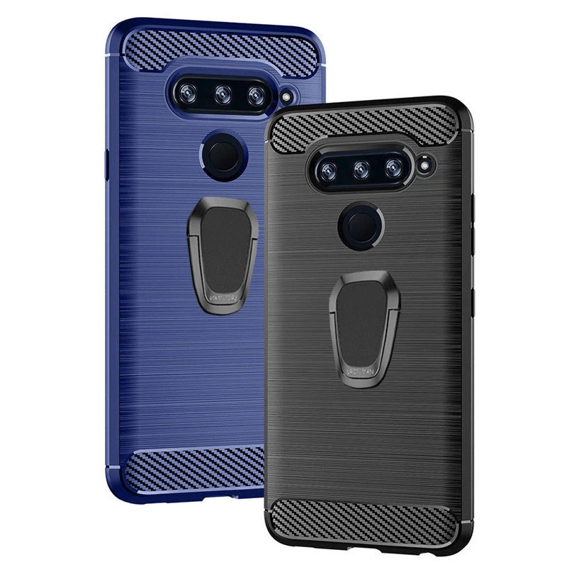 Мягкий чехол из углеродного волокна и текстуре чехол для телефона для LG G8 G7 G6 V50 V40 V30 Q7 Q6 K10 K8 Thinq Q-Styus плюс Магнитный чехол-держатель с кольцом