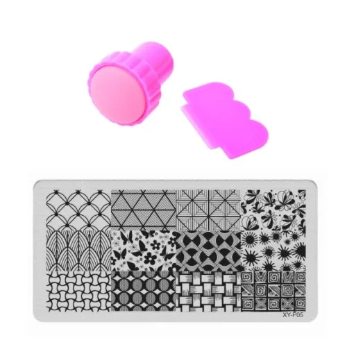 XYP15 and Stamp set Набор шаблонов для нейл-арта, тарелки для маникюра, Хэллоуина, тема из розового черепа, Нержавеющая штамповка для нейл-арта+ Сделай Сам штамп+ 1 скребок для красоты - Цвет: XYP15 and Stamp set