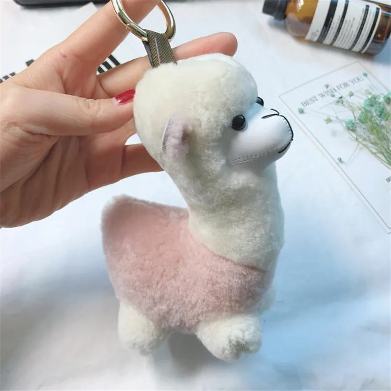 Cute Alpaca Small Wool Fur Keychain Pendant plush toys keychain ladies car bag Christmas birthday gift About 15 cm high | Игрушки и