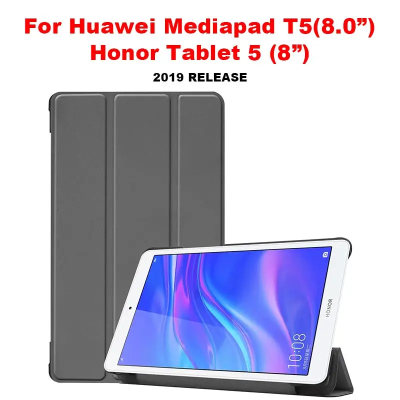 Чехол для huawei Mediapad T5 10,1 8 дюймов, ультра тонкий умный Магнитный кожаный флип-чехол, чехол для huawei T5 1" 8", чехол для планшета - Цвет: T5-8 inch gray