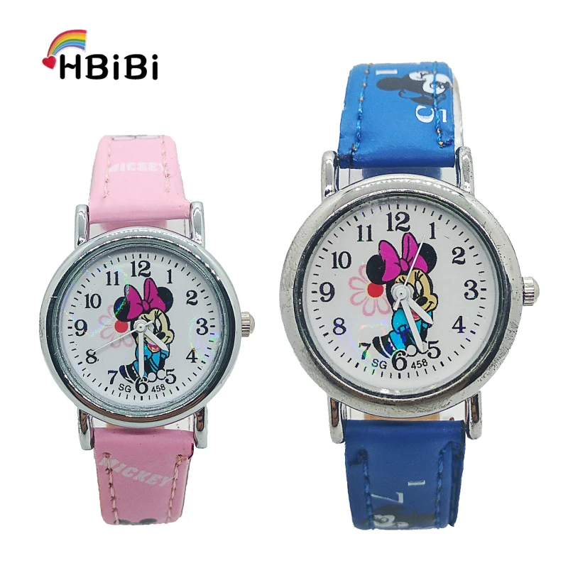 Модные детские часы с кожаным ремешком для девочек Повседневные Микки мальчиков