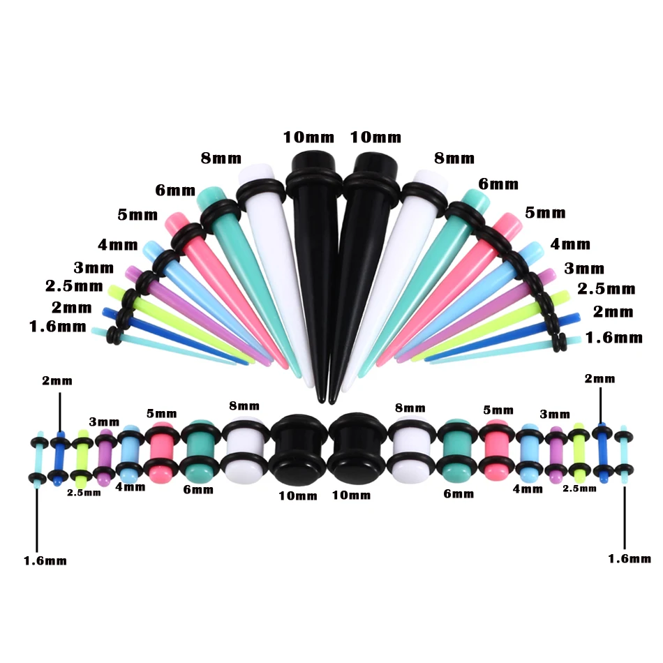 

36pcs/lot Acrylic Ear Gauge Taper and Plug Stretching Kits Mixed Color Ear Flesh Tunnel Expansion Body Piercing Jewelry 14G-00G