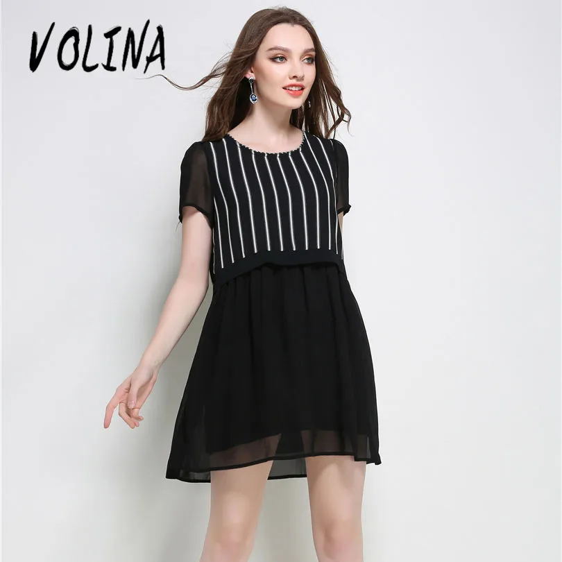 VOLINA 2017 шифон Dress Для Женщин большого размера Вскользь dress полоса vestidos О Образным