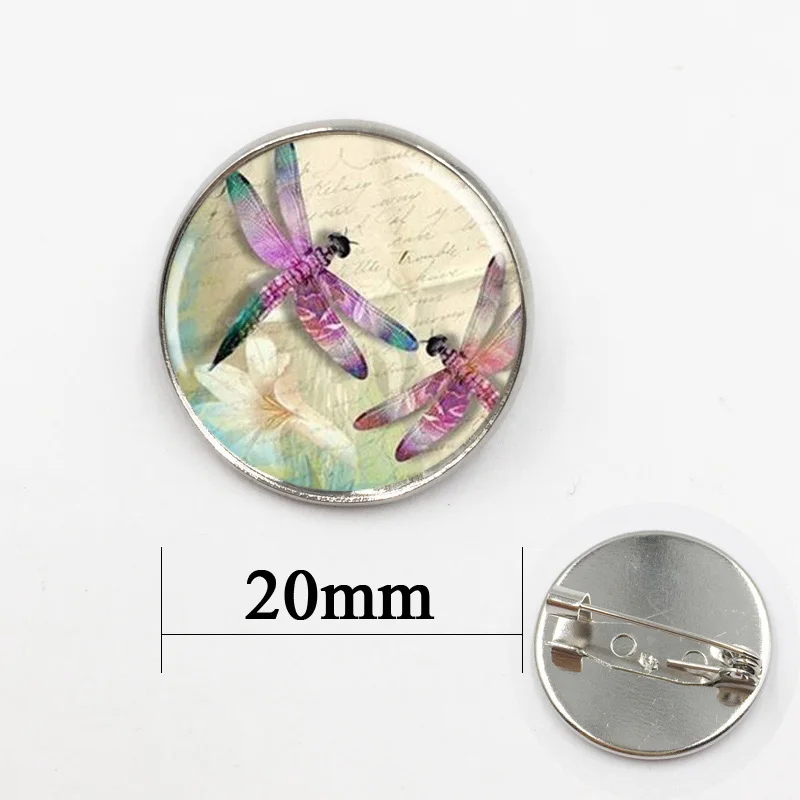 2017 New Animal Brooch Dragonfly Art Picture Round Glass Dome Brooches Pins For Suit Sweater Handmade Jewelry | Украшения и