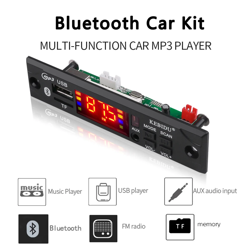 Kebidu 5V 12V Car Audio USB TF FM Radio Module Wireless Bluetooth MP3 WMA Decoder Board Player with Remote Control For | Электроника