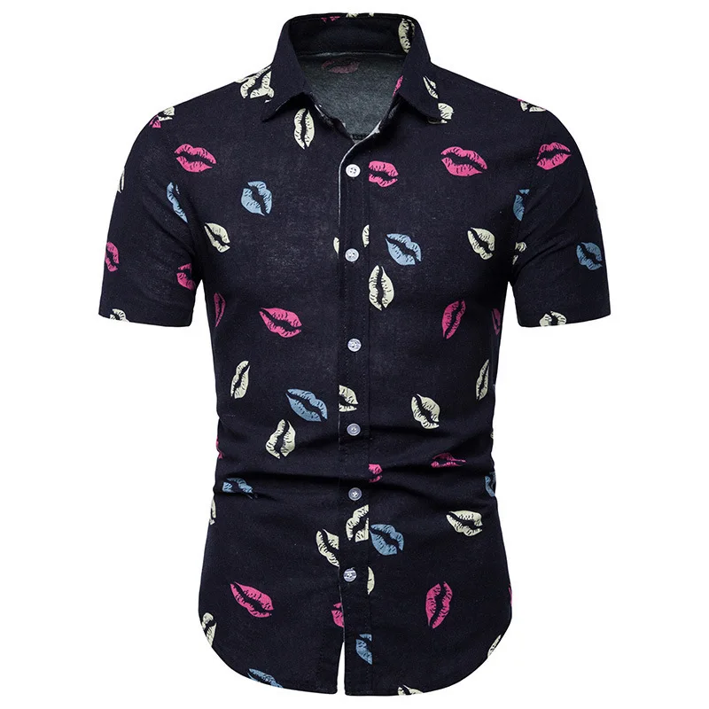 Plusign Повседневное Для мужчин рубашки короткий рукав тонкий отложным воротником