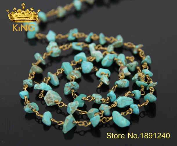 5 м/лот цепочка в виде проволоки с бусинами позолоченный браслет четок Tur quoise Бусы
