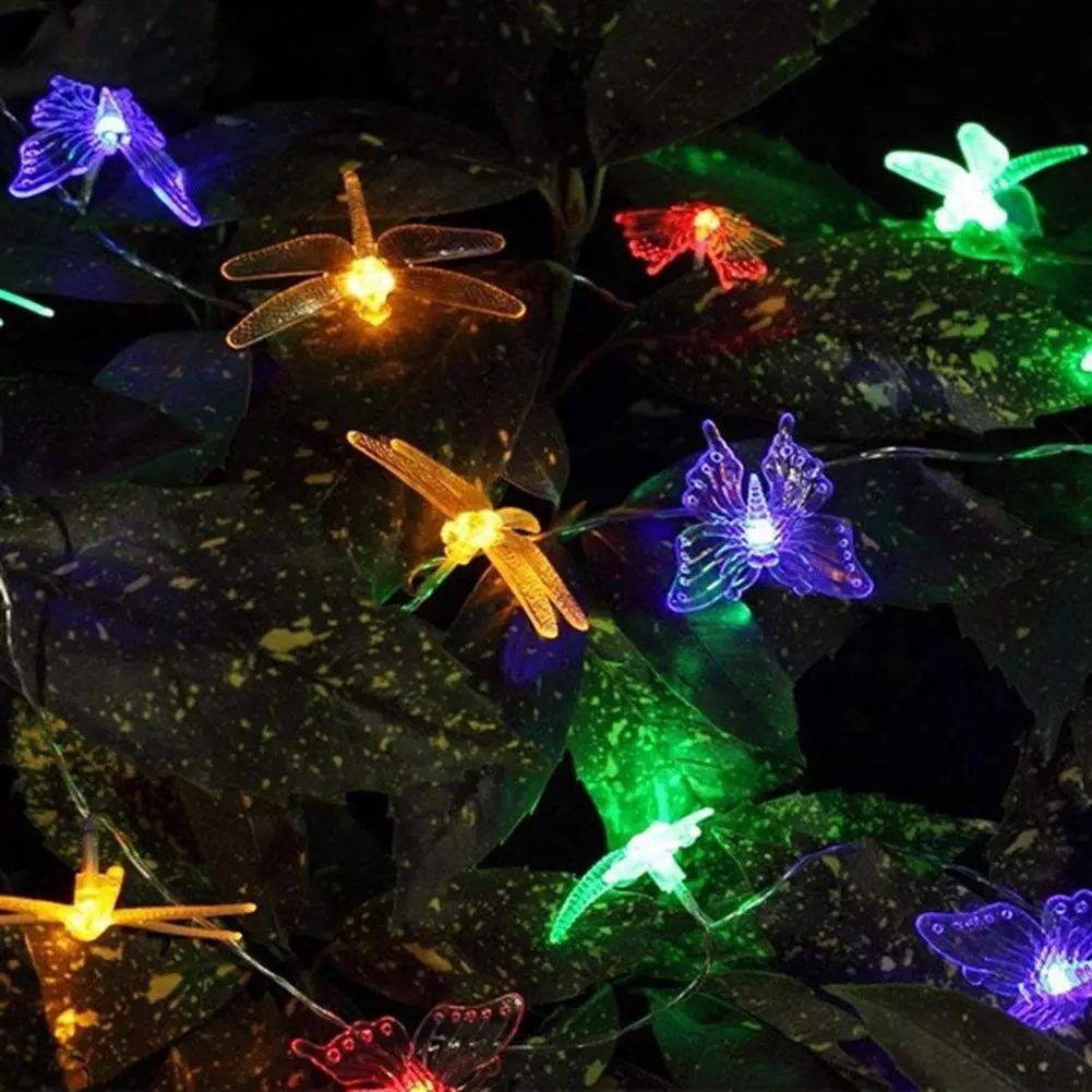 Solar String Light Outdoor 20 LED Powered Butterfly Dragonfly Lighting Multi Color Fairy for Patio | Лампы и освещение
