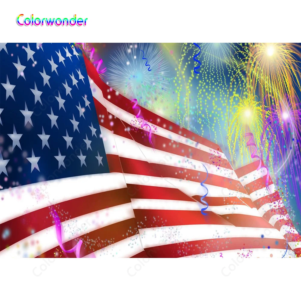 День Независимости американский флаг фоны Блестящий фейерверк ленты фото фон 4