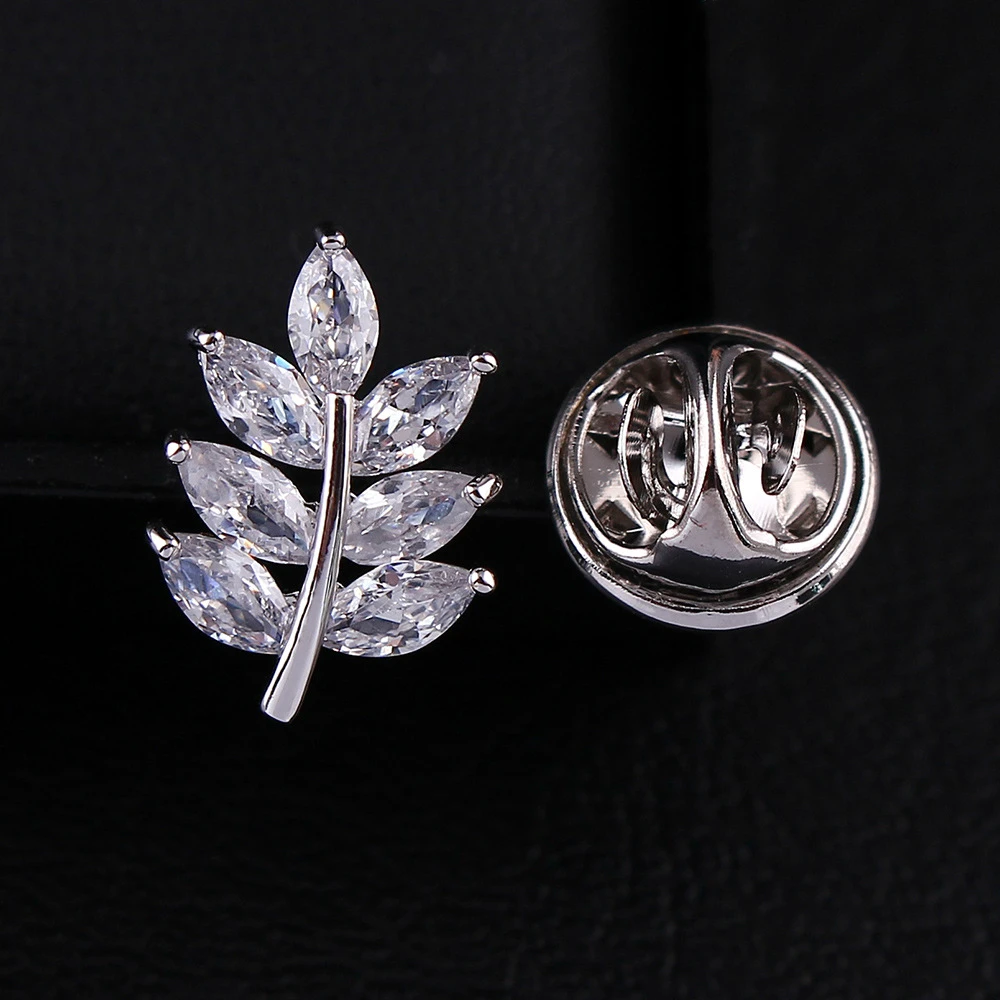 

Crystal Leaf High-grade Zircon Brooches Pins Men Suit Collar Brooch Needle Lapel Pin Fixed Anti-light Women Jewelry Accessories