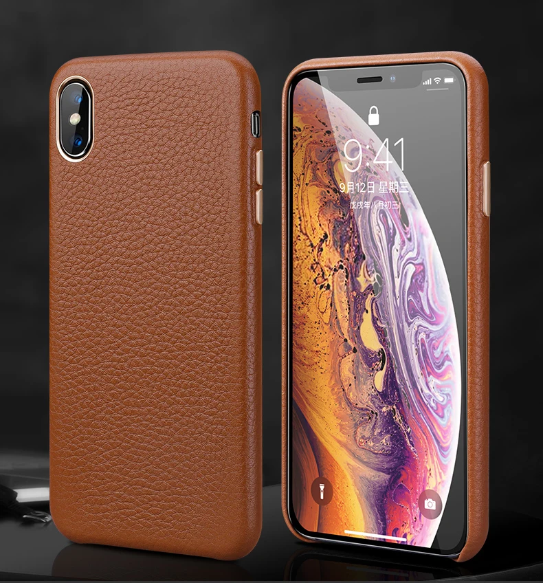 Роскошный металлический чехол с кнопкой громкости для iPhone XS MAX/X/XS/XR/7 8 Plus, винтажный тонкий мягкий чехол из натуральной кожи