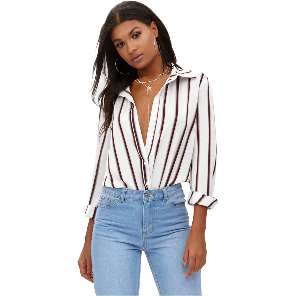 

Lapel striped blouse fashion long-sleeved women's shirt casual hot-selling slim female shirt loose sexy button ladies shirt