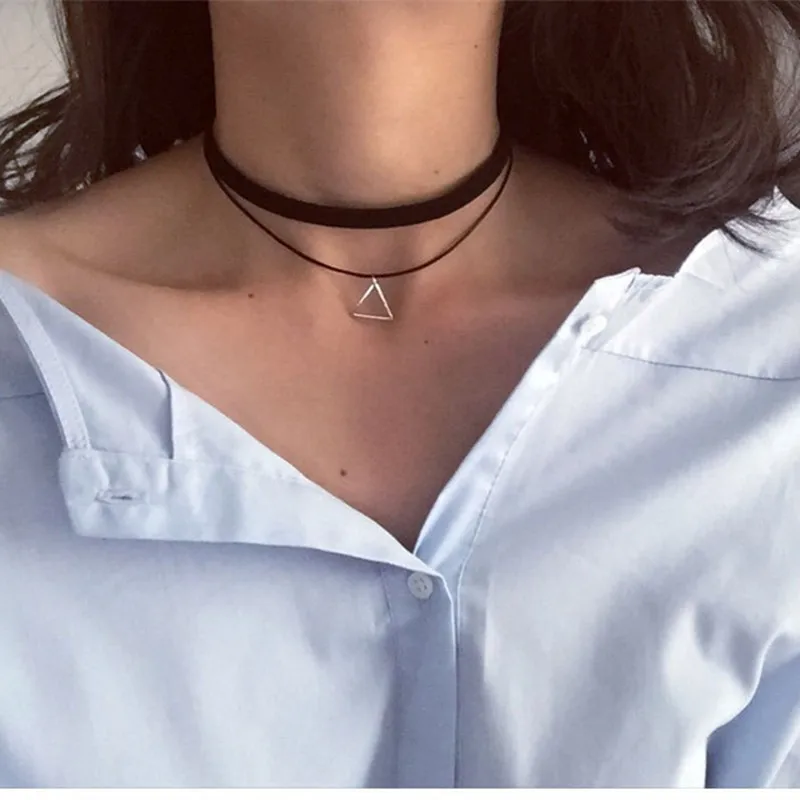 NC2076 4pcs/set Flower Chokers Necklaces For Women Triangle Geometric Pendant Necklace Tassel Collares Fashion Jewelry Bijoux | Украшения и