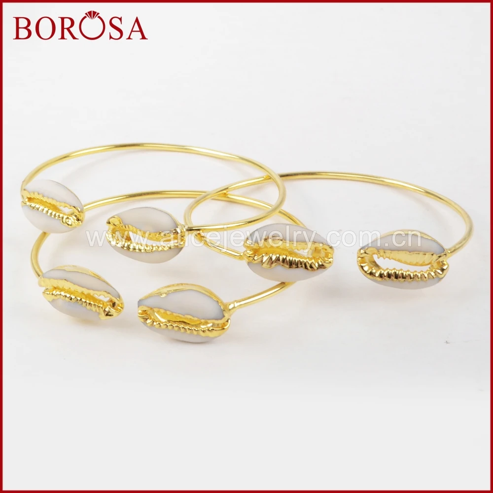 BOROSA 5 шт. золотой цвет натуральная ракушка браслет для женщин мода двойной Cowrie