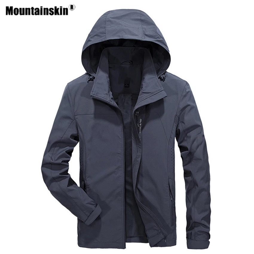 Мужская уличная куртка с капюшоном Mountainskin эластичная Весенняя ветровка для