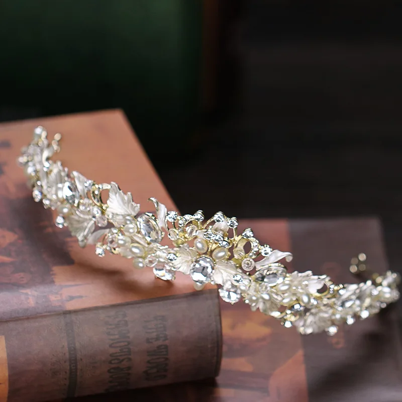 Bride Wedding Tiara Headdress Handmade Crystal Pearl Crowns Tiaras Headpieces Princess Hair Accessories Bridal Hairband | Украшения и