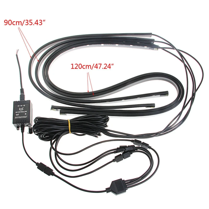 90/120 см Автомобильная RGB Светодиодная лента 5050 SMD DC12V 6000K RGB Светодиодная лента под автомобильную трубу подсвечивающая днище Система неоновый светильник комплект Горячая Распродажа
