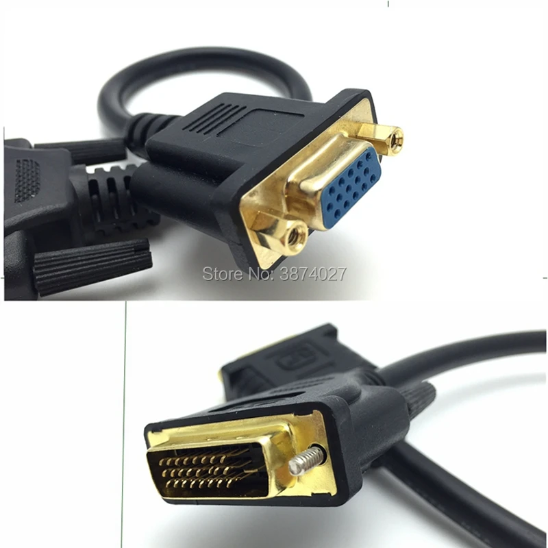 Аналоговый адаптер преобразователь DVI 24 + 5 папа VGA мама для монитора 30 см черный dvi