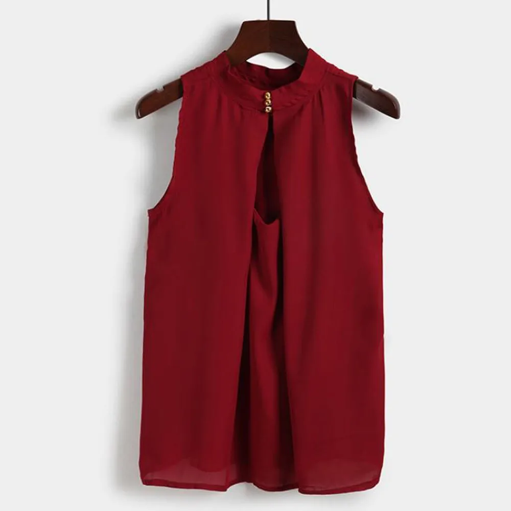 Новые женские повседневные шифоновые рубашки без рукавов футболки Летние