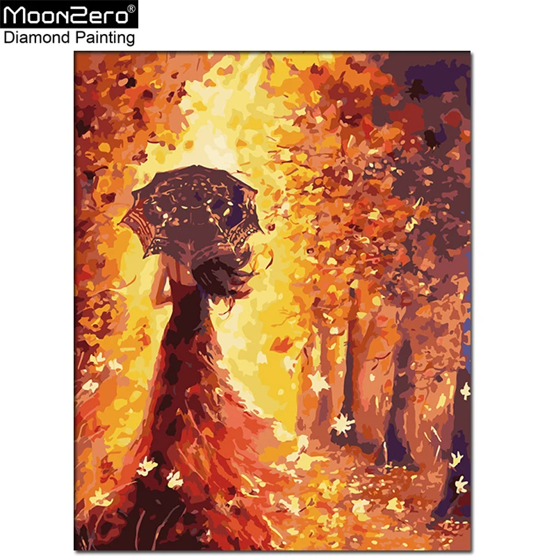 Новый 5D Diy круглый резиновый алмазный живопись Красота Назад Крест Стич Ринестон Полный Мозаика Вышивка Осенняя сцена Домашний декор Подарок.